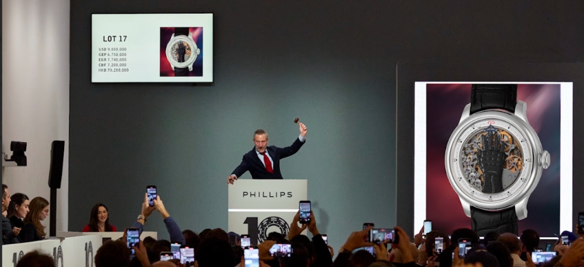 It achieved $43.5 million—the highest total for any watch auction in U.S. history—and marked Phillips’ fifth consecutive white‑glove sale in New York. / Photo via Phillips