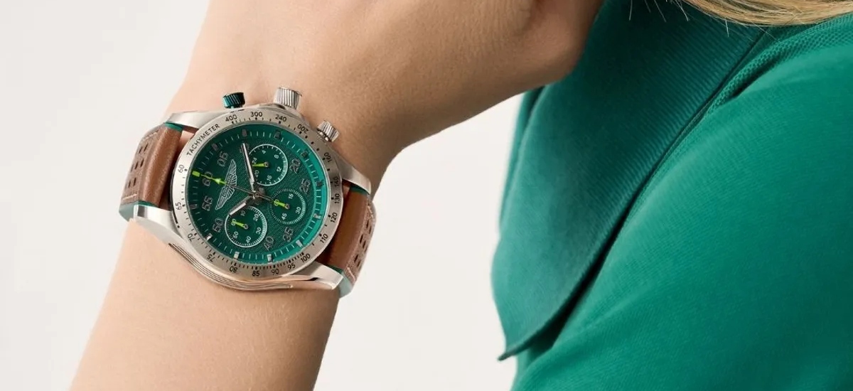 The TRG Automatic, featuring a skeleton dial and titanium case with carbon fibre accents. / Photo via Aston Martin