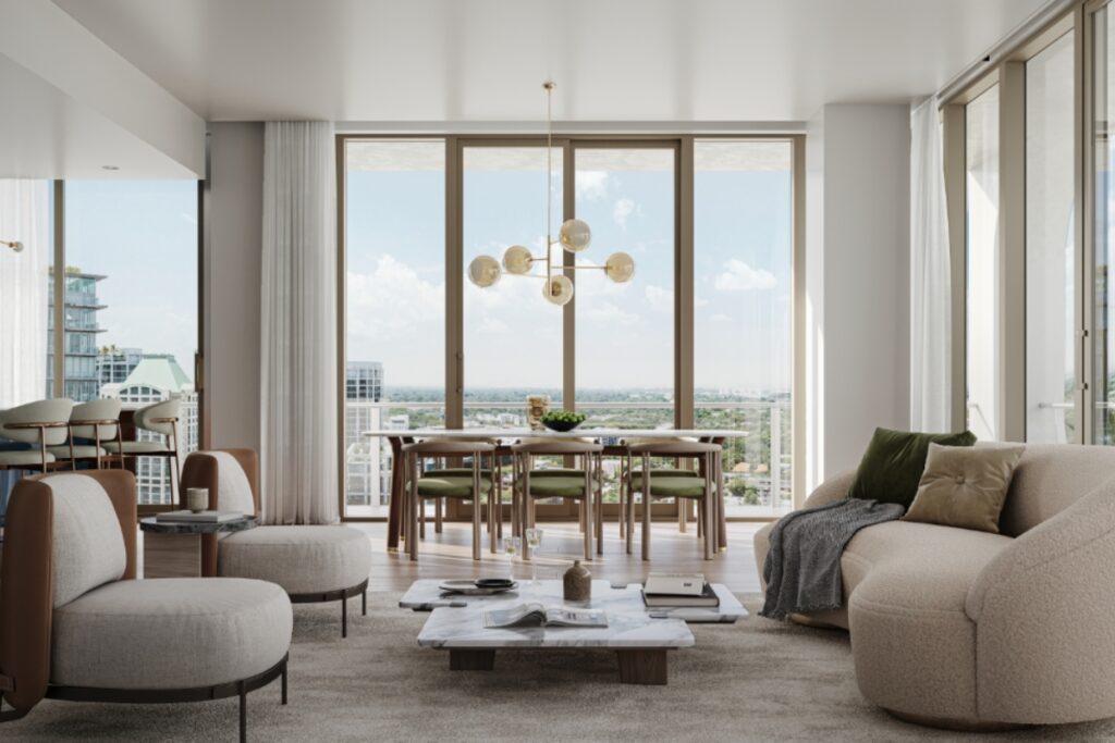 They combine European sophistication with Miami’s tropical landscape, curated by the Cipriani family. / Photo via Mr. C Residences Coconut Grove