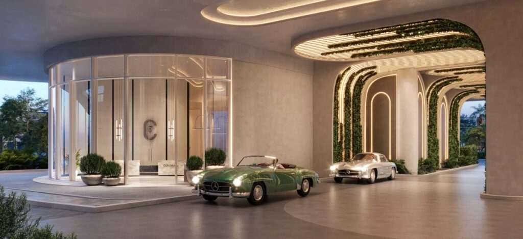 This 32-story glass tower, designed by the renowned Arquitectonica, offers 198 waterfront condominiums and penthouses, each boasting panoramic views of Biscayne Bay, the Atlantic Ocean, and the glittering Miami skyline / Photo Continuum Club & Residences