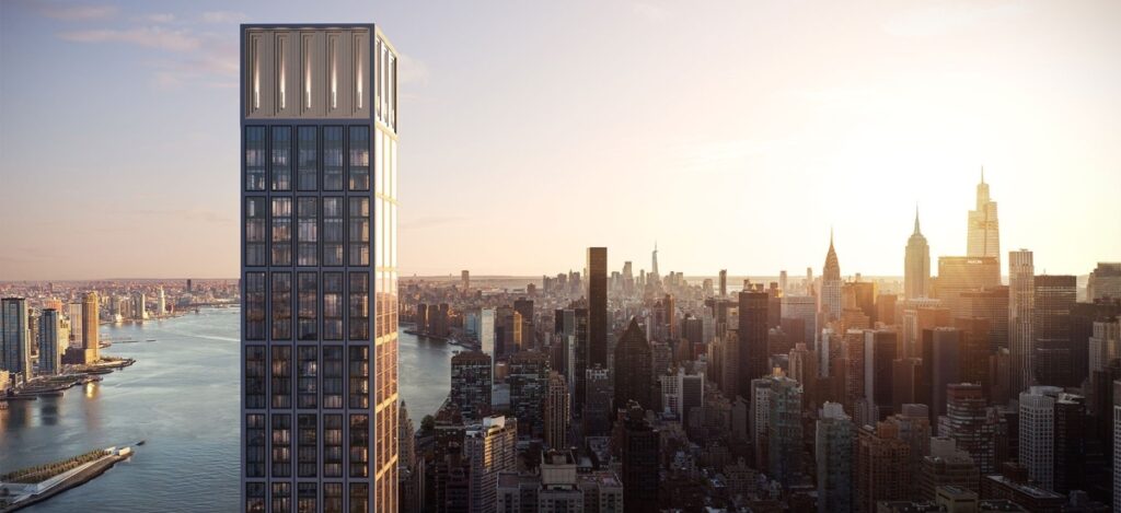 Rising along Manhattan’s East Side waterfront, Sutton Tower stands as the tallest residential building in the area / Photo via Sutton Tower